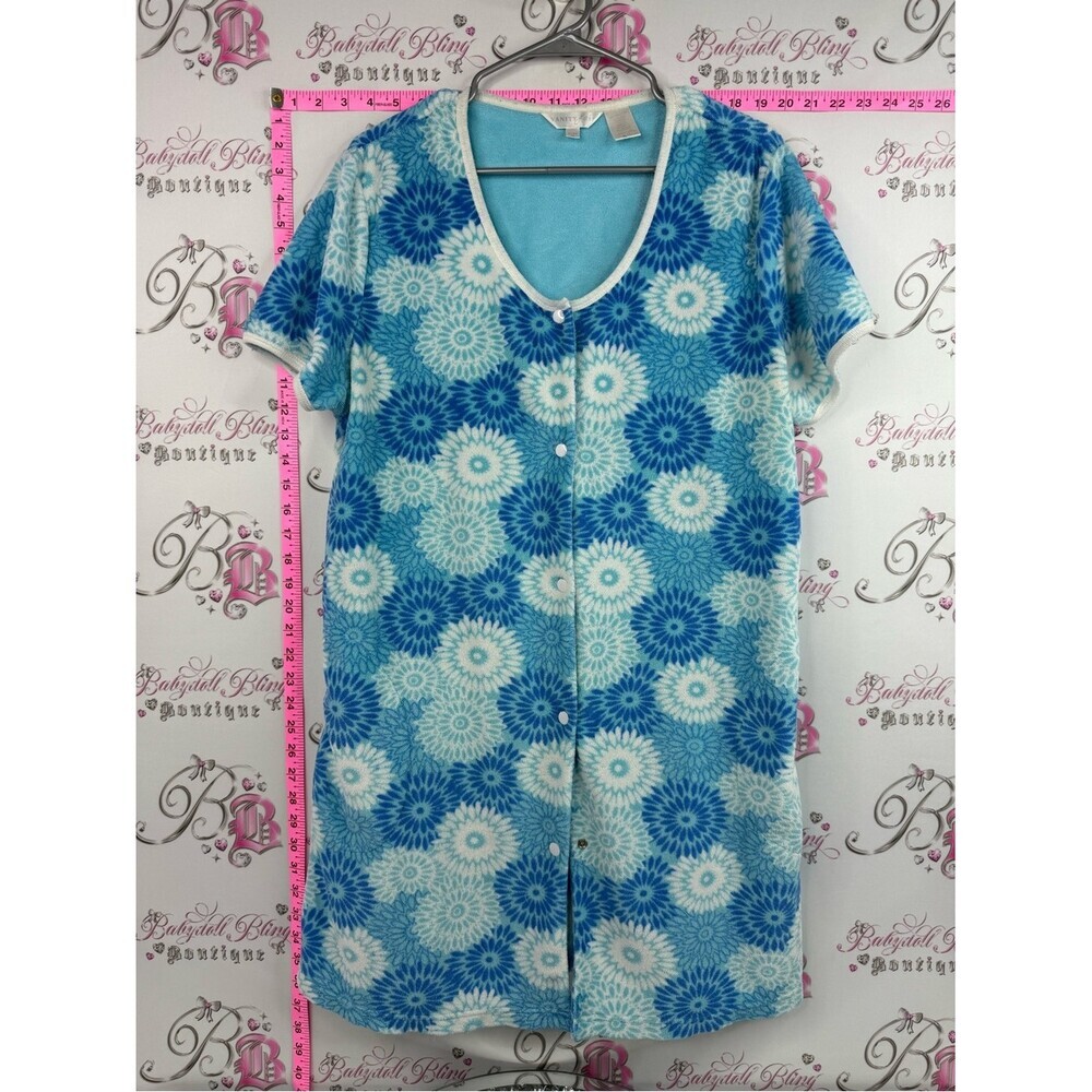 Vanity Fair dress button up terry cloth coverup Blue White Floral Midi Dress